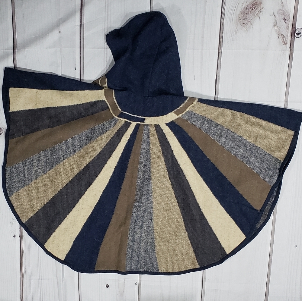 Sunburst Swing Striped Poncho Boho Hooded Jacket - Picture 11 of 12